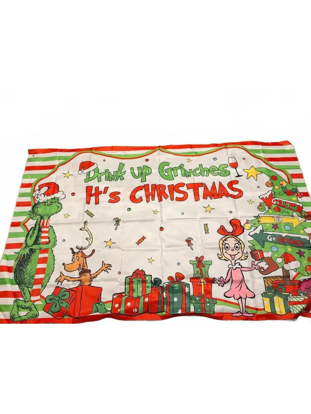 Christmas Grinch Themed Decorative Cloth Banner